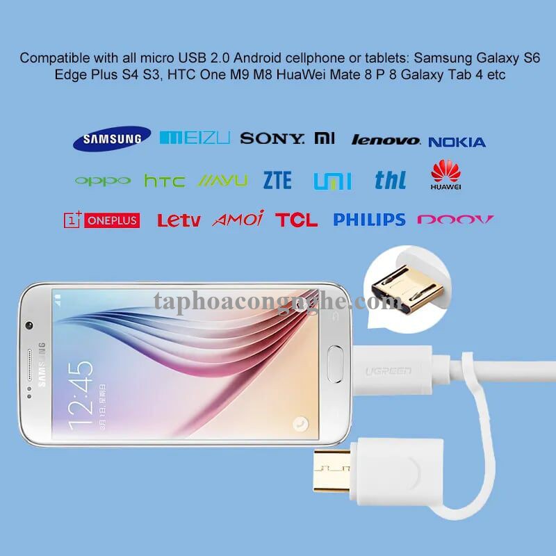 Ugreen 30170 0.5M màu trắng Cáp USB-A sang Micro USB + USB-C cao cấp US142 30030170